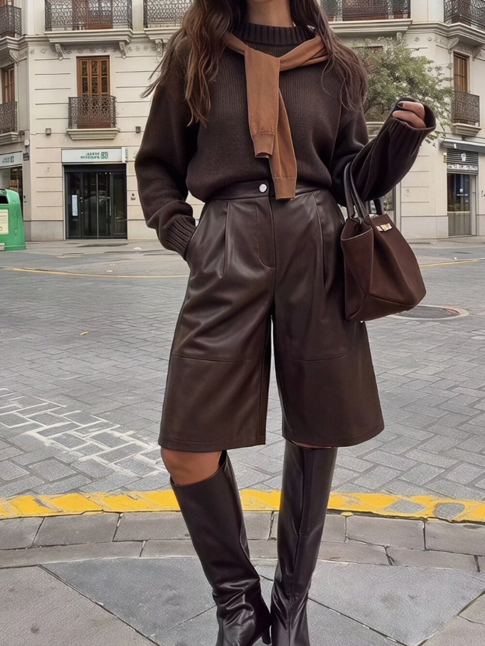 Brown Casual Women's Loose Fit Wide Leg Bermuda Shorts